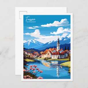 Fussen Germany vintage travel illustration Postcard