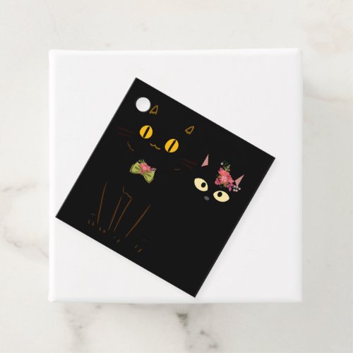 Fussy Black Cats Yellow eyes  Favor Tags