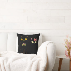 Fussy Black Cats Yellow eyes  Throw Pillow