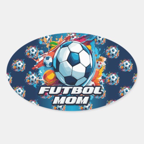 Futbol Mom Soccer Ball Pattern Oval Sticker