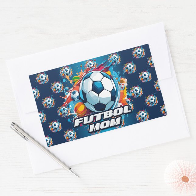 Futbol Mom Soccer Ball Pattern Rectangular Sticker (Creator Uploaded)