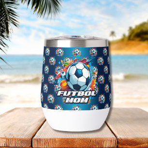 Futbol Mom Soccer Ball Pattern Thermal Wine Tumbler