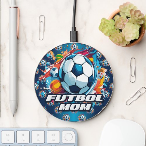 Futbol Mom Soccer Ball Pattern Wireless Charger