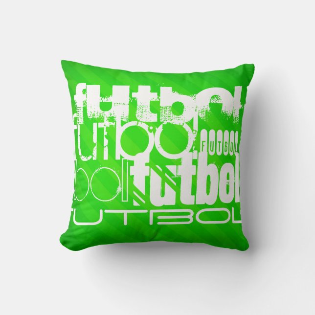 Futbol; Neon Green Stripes Throw Pillow (Front)