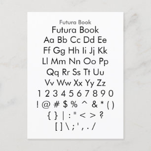 Futura Book - Zazzle Font Sampler Sheet Postcard