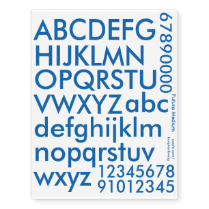 Futura Medium Blue Text Temporary Tattoos