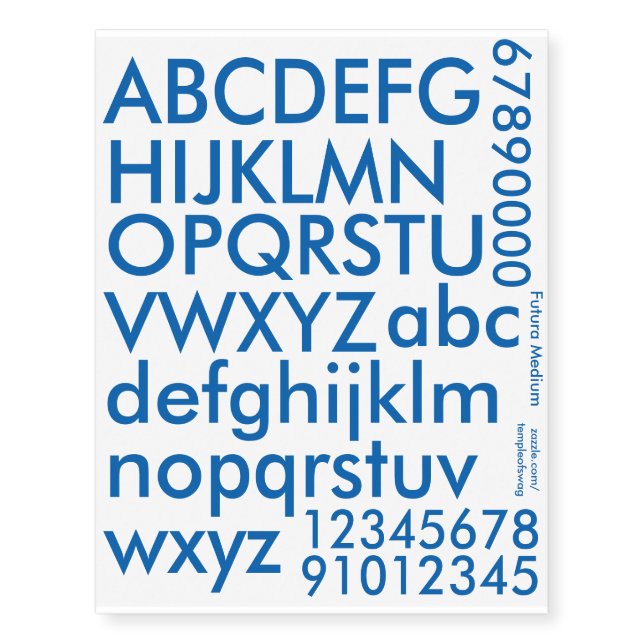 Futura Medium Blue Text Temporary Tattoos (Front)