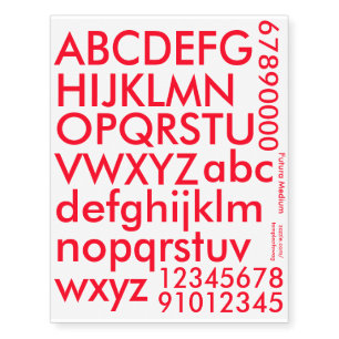 Futura Medium Red Text Temporary Tattoos
