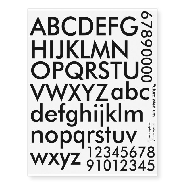 Futura Medium Text Temporary Tattoos (Front)
