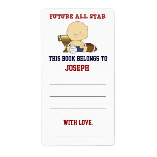 Future All Star Boy Baby Shower Bookplate