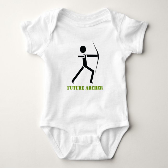 Future archer with his bow black, green archery baby bodysuit (Front)