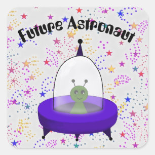 Future Astronaut with Cute Cartoon Space Alien Square Sticker