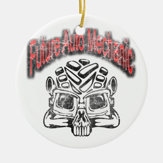 Future Auto Mechanic Skull Design Ceramic Ornament (Front)