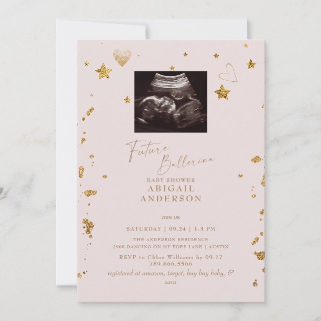 Future Ballerina Ultrasound Blush Baby Shower Invitation (Front)