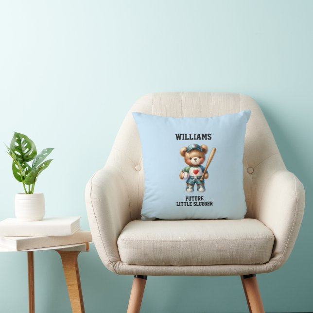 Future Baseball Player Teddy Bear Throw Pillow (Chair)