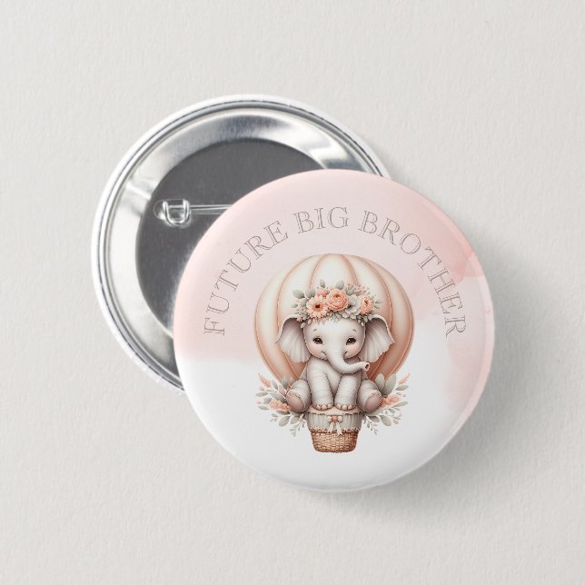 Future Big Brother Baby Shower Peach Elephant Button (Front & Back)
