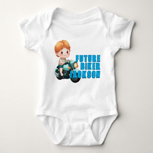 Future Biker with Child and Motorcycle Baby Bodysuit