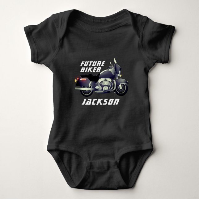 Future Biker with Motorcycle Baby Bodysuit (Front)