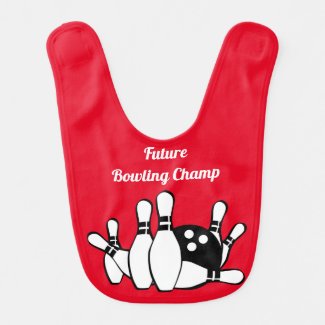 Future Bowling Champ Red Black White Baby Bib