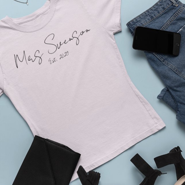 Future Bride Mrs Custom Name Bachelorette T-Shirt (Minimalist Bride to be tshirt, Simple and stylish shirt with name for her, Pink tee Future Mrs )