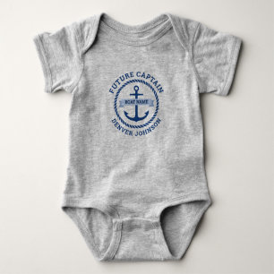 Future captain anchor rope border boat name baby bodysuit