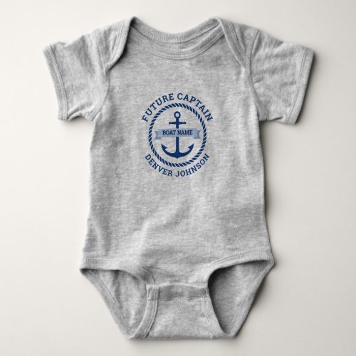 Future captain anchor rope border boat name baby bodysuit