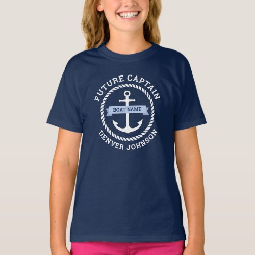 Future captain anchor rope border boat name T_Shirt