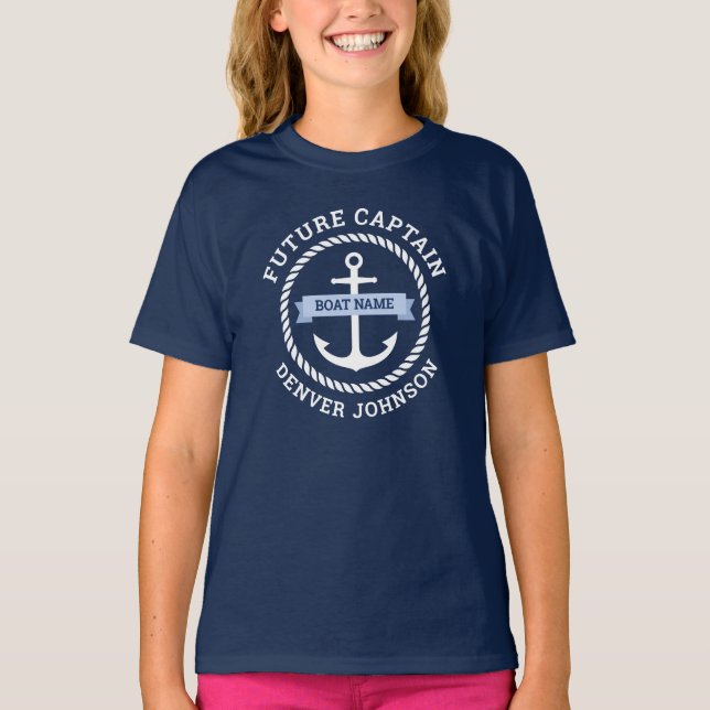 Future captain anchor rope border boat name T-Shirt (Front)