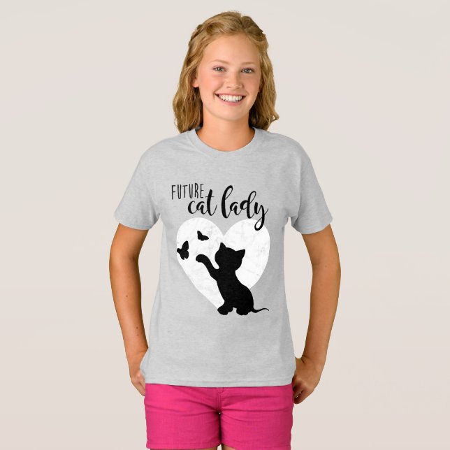 FUTURE CAT LADY Girls Kitty Cat Shirt (Front Full)