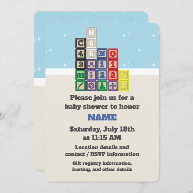 Future Chemist's Blocks Baby Shower Invitation (Front/Back)