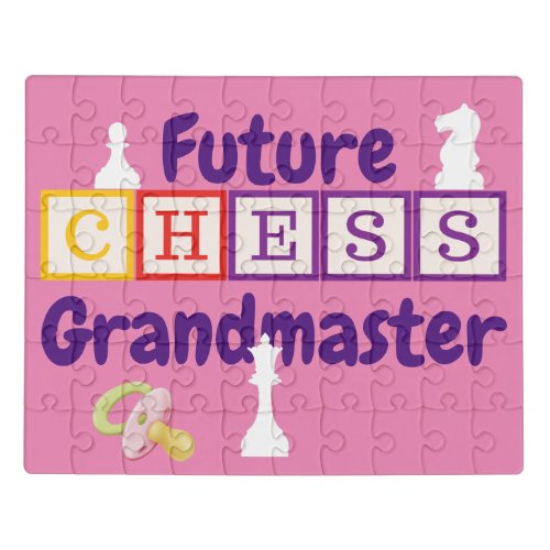 Future Chess Grandmaster Cute Baby Pink Jigsaw Puzzle