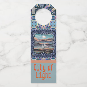 Future City of Light unusual ornate futuristic Bottle Hanger Tag