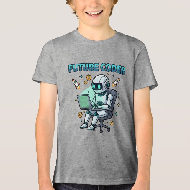 Future Coder – Cute Robot Coding Design Tri-Blend Shirt (Front)
