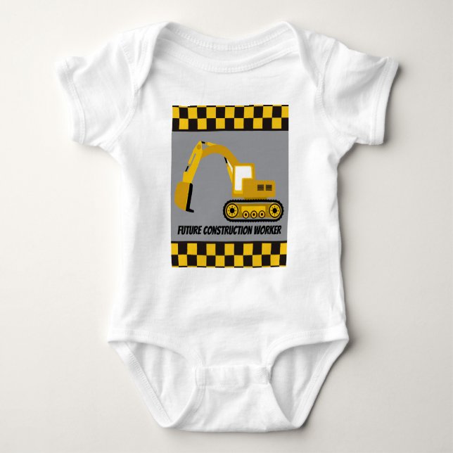 Future construction worker customizable boys baby bodysuit (Front)