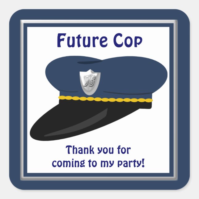 Future Cop Police Hat Party Favors Square Sticker (Front)