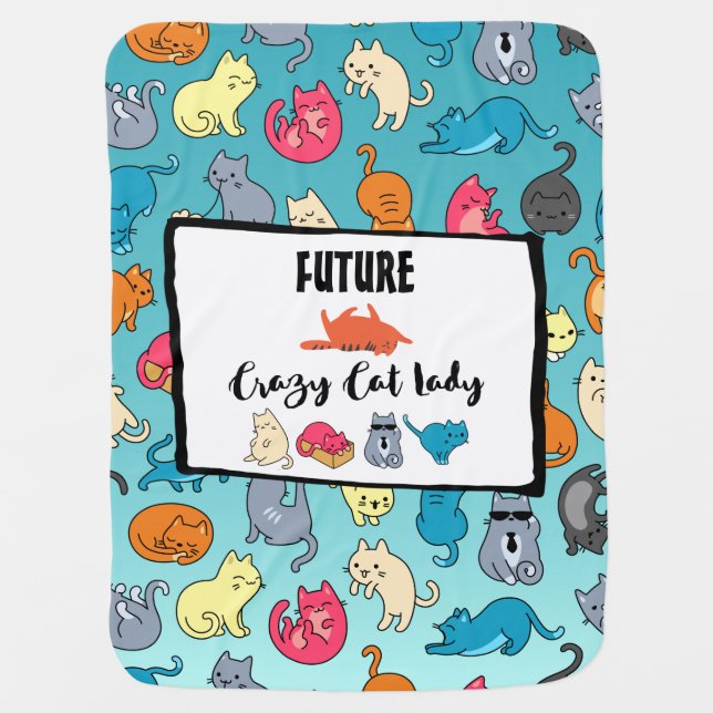 Future Crazy Cat Lady - Cute Kitty Pattern Stroller Blanket (Front)