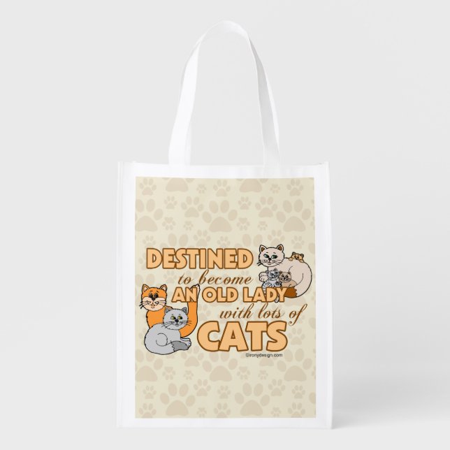 Future Crazy Cat Lady Funny Saying Design Reusable Grocery Bag (Front)