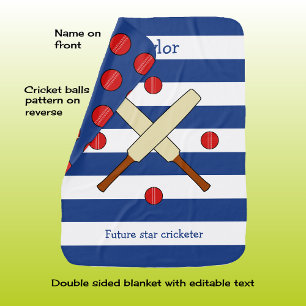 Future cricket star personalized navy striped baby blanket