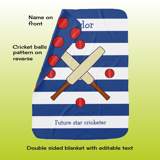 Future cricket star personalized navy striped baby blanket (Creator Uploaded)