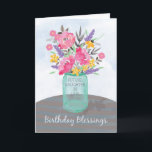 Future Daughter-in-Law Birthday Blessings Jar Vase Card<br><div class="desc">Send your Future Daughter-in-Law blessings not just on her birthday but throughout the year. Pretty watercolor-looking flowers in a mason jar vase are set on a striped tablecloth. Perfect religious birthday card for your Future Daughter-in-Law.</div>