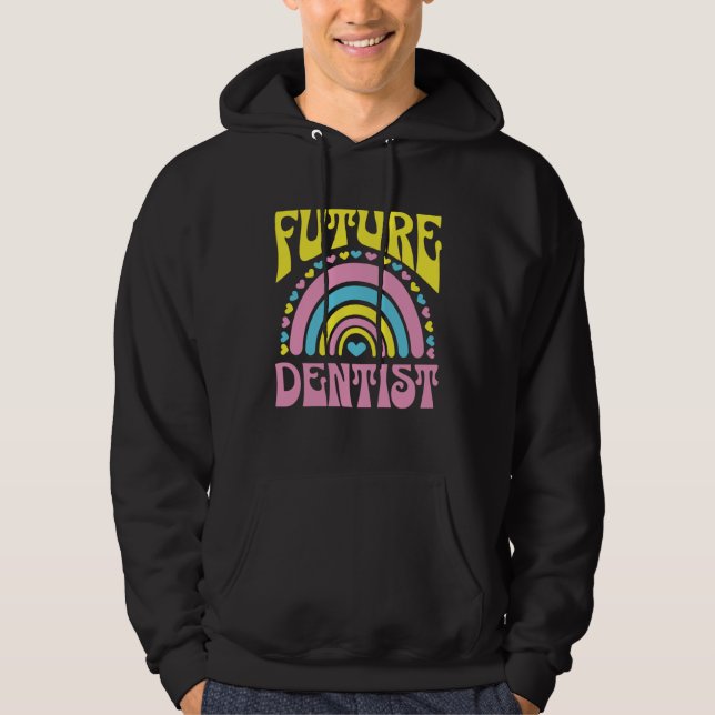 Future Dentist Bright Retro Rainbow Dentists Train Hoodie (Front)