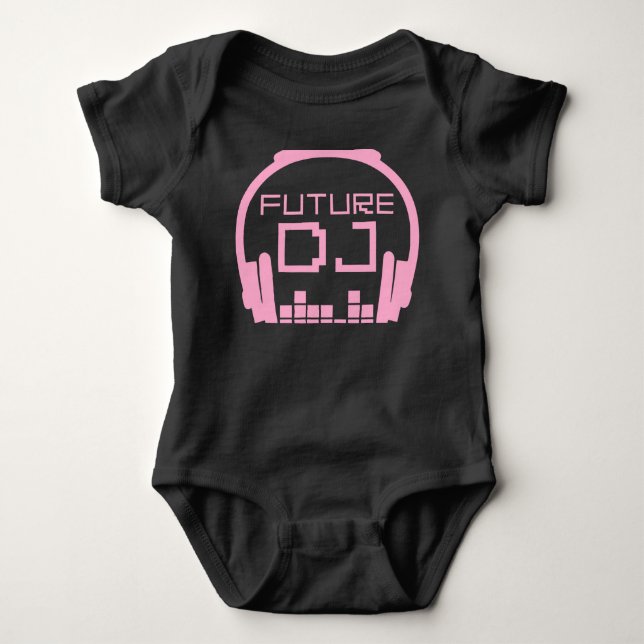 Future DJ Baby Girl Kids Deejay Disc Jockey Pink Bodysuit (Front)