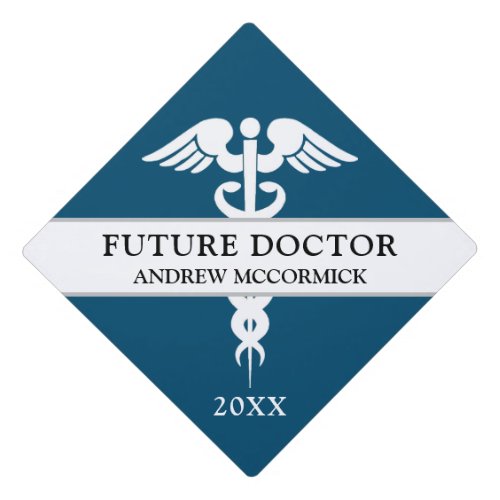 Future Doctor Medical Caduceus Navy Blue Name  Graduation Cap Topper