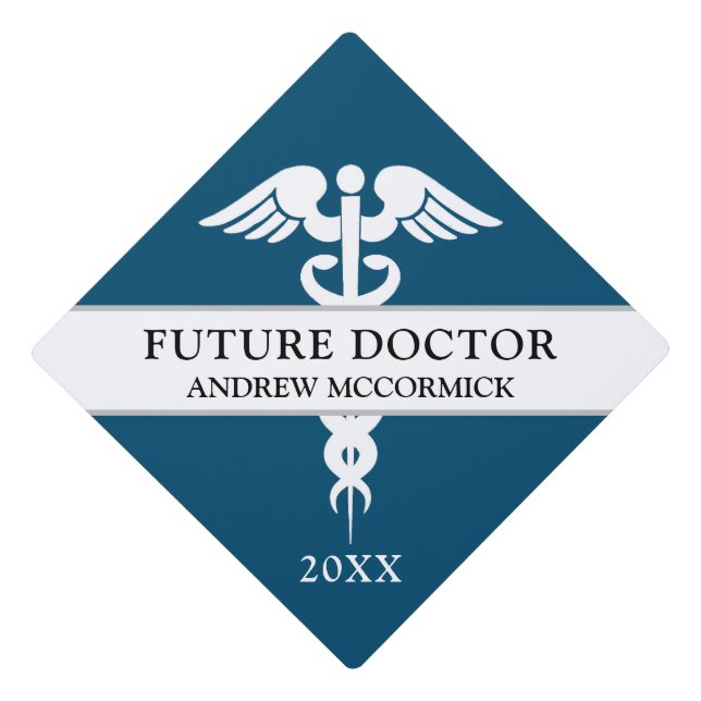 Future Doctor Medical Caduceus Navy Blue Name  Graduation Cap Topper (Front)