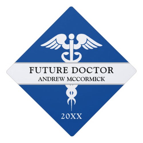 Future Doctor Medical Caduceus Royal Blue Name Graduation Cap Topper