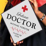 Future Doctor Medical Student Graduation Cap Topper<br><div class="desc">Medical student graduation cap topper featuring a simple white background that can be changed to any color,  a red cross,  heartbeat and a modern text template that is easy to personalize.</div>