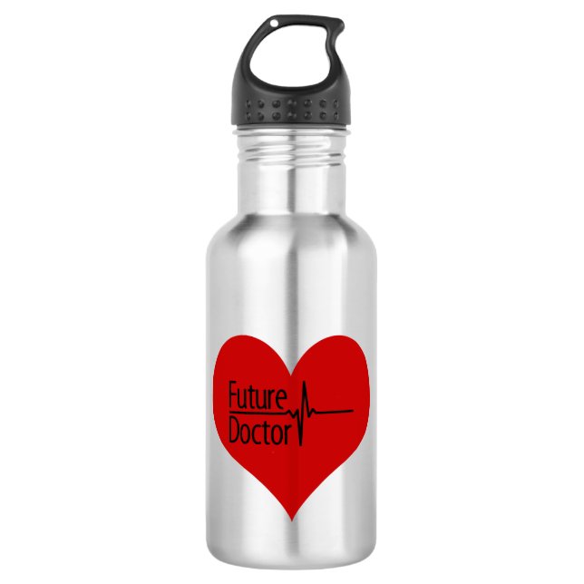 Future Doctor Red EKG Heart Stainless Steel Water Bottle (Front)