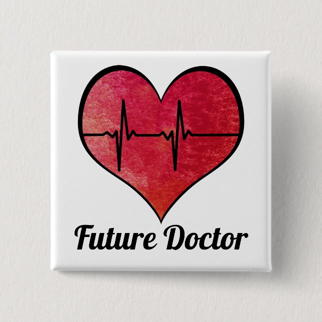 Future Doctor - Red Watercolor EKG Heart Button (Front)