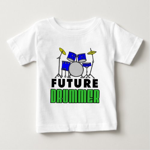 Future Drummer Blue Drum Set Cartoon Baby T_Shirt