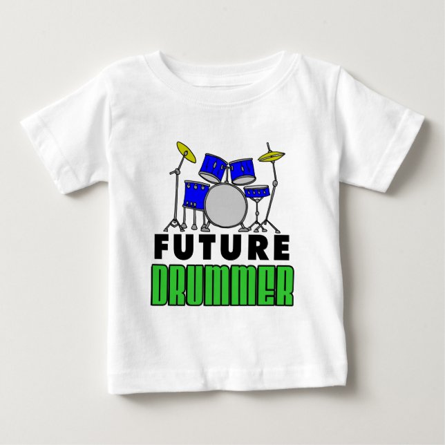 Future Drummer Blue Drum Set Cartoon Baby T-Shirt (Front)